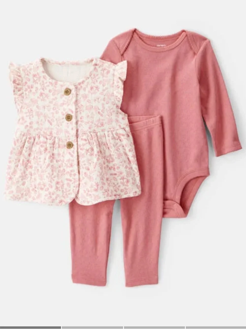 Carter’s Baby Girl 3-Piece Floral Little Vest Set Pink Pointelle Fall 6M 6 Month